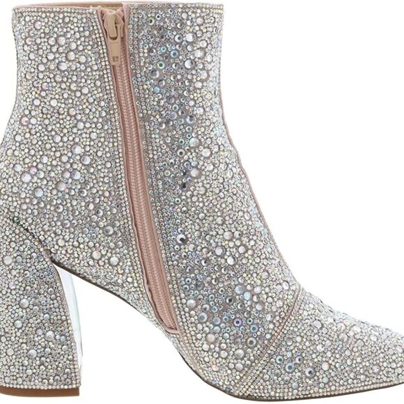 Betsey Johnson Glass & Rhinestone Ankle Bootie Size 7.5 EUC Silver Boot Glitter - Picture 12 of 13